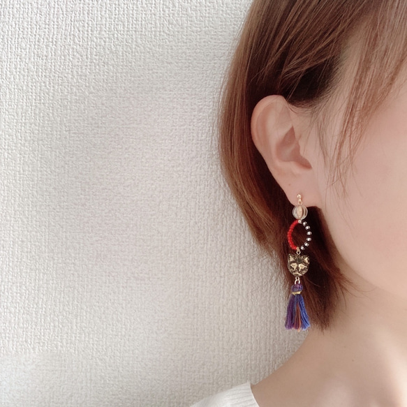 【Iku様】EARRING:「黒猫」 猫じゃらし 5枚目の画像