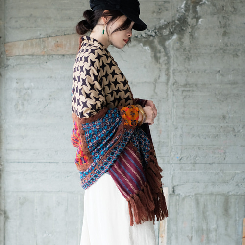 主役級マフラー！柄生地パッチワーク大判ストール（22w-18）パターンC