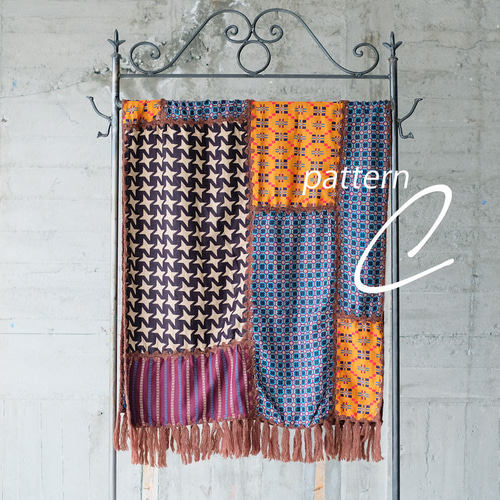 パッチワークデザイン ストール 大判 主役級マフラー！柄生地パッチワーク大判ストール（22w-18