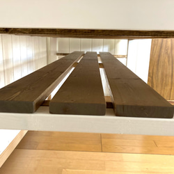 N様専用 天板に集成材 引き出し下に棚付きのツートンカラーダイニングテーブル166奥行39高さ70㎝ 4枚目の画像