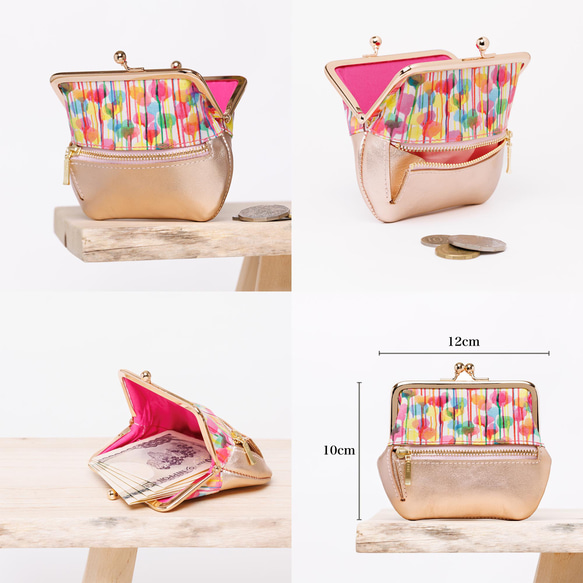 アウトレット＊ リバティ&ピンクゴールドレザー たくさん入る小さな  