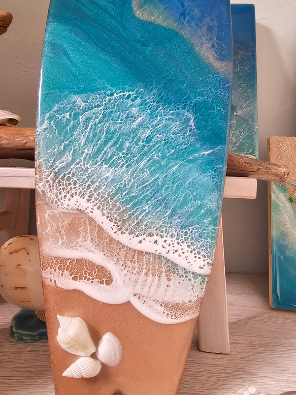 海を感じるインテリア　サーフボード型　オーシャンアート　Lsize　No.3　レジン海 3枚目の画像
