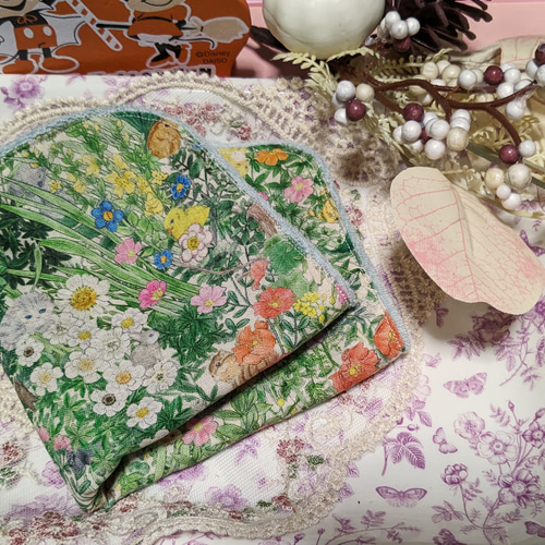 国産綿麻アニマル ハンカチ ウラ側おえらび ハンドメイド ハンカチ  