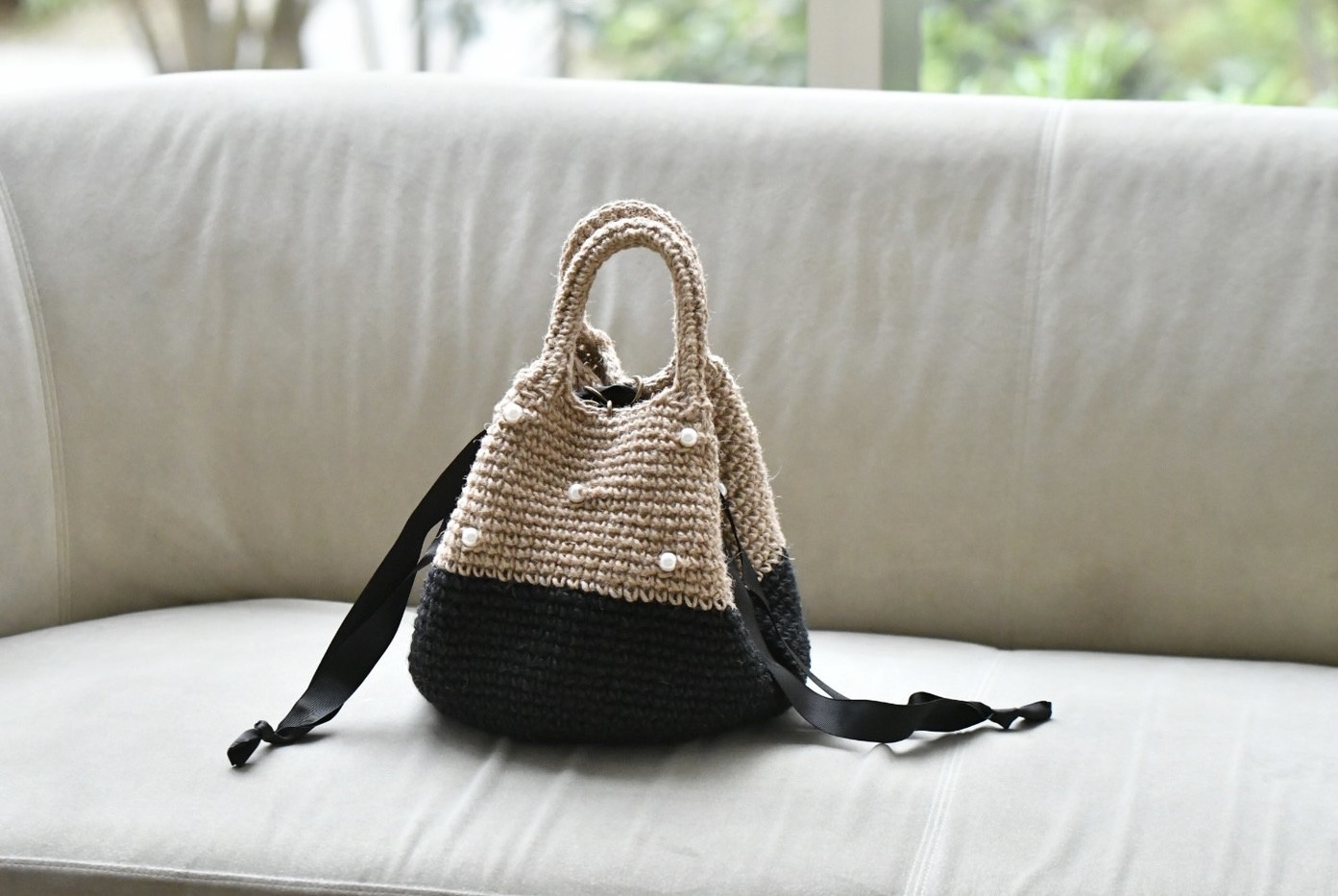 リボン巾着のパールバッグ（受注制作）