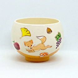 ほっこり碗「きつねと秋の味覚」京焼・清水焼 京都 伝統工芸品 京焼