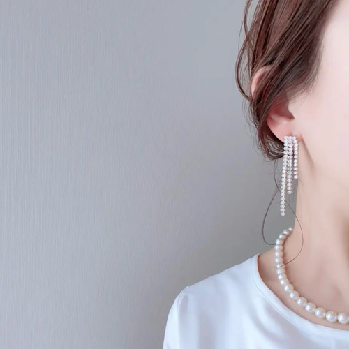 silver925芯 ビジューのタッセルピアス イヤリング ピアス