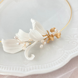 ★限定★結婚式　ブライダル　パール　花　白　ゴールド　バックカチューシャ　ヘッドドレス　 H026 6枚目の画像