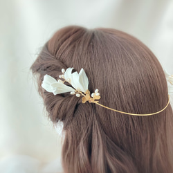★限定★結婚式　ブライダル　パール　花　白　ゴールド　バックカチューシャ　ヘッドドレス　 H026 11枚目の画像