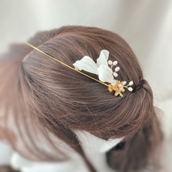 ★限定★結婚式　ブライダル　パール　花　白　ゴールド　バックカチューシャ　ヘッドドレス　 H026 7枚目の画像