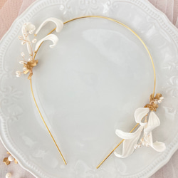 ★限定★結婚式　ブライダル　パール　花　白　ゴールド　バックカチューシャ　ヘッドドレス　 H026 4枚目の画像