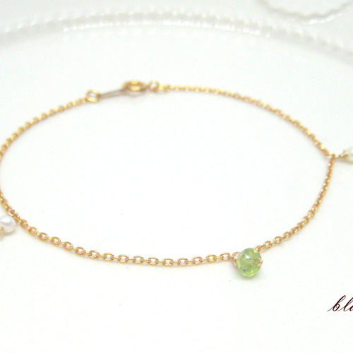 14KGF ペリドットと淡水パールのブレスレット 14KGF ペリドットと淡水パールのブレスレット ブレスレット blanche