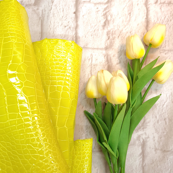 ワニ革 グレージング(艶) レモンピール（白鞣し）「長財布向け」No.CM0021(5703) 11枚目の画像