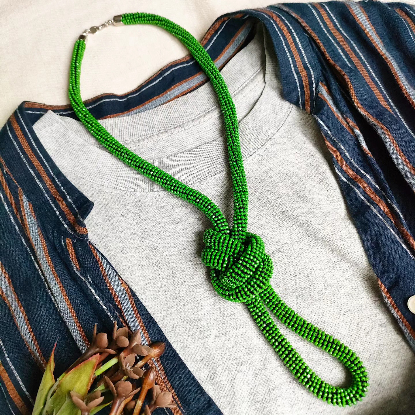 帯締め編みネックレス/緑✨