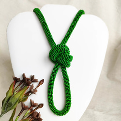 帯締め編みネックレス/緑✨ 5枚目の画像