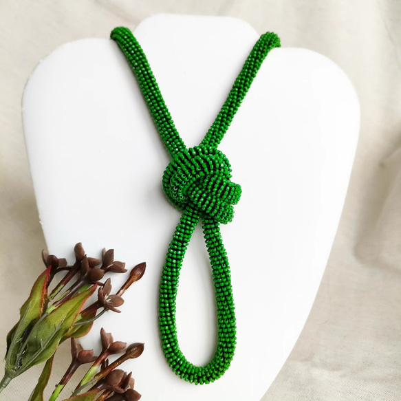 帯締め編みネックレス/緑✨ 5枚目の画像