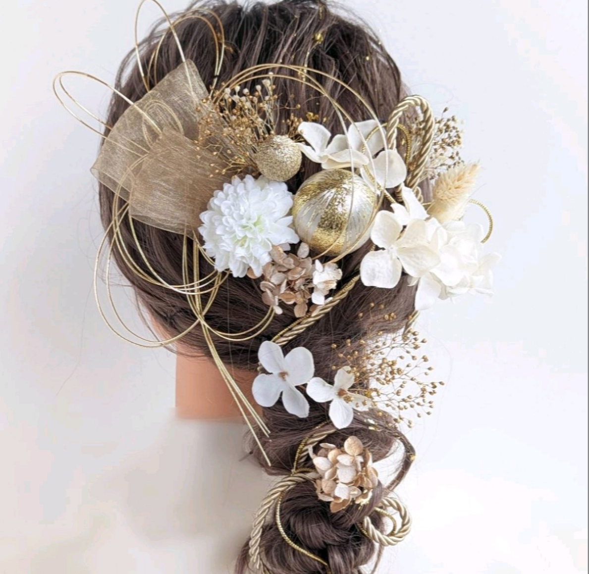 【金箔付】髪飾り リボン ドライフラワー 水引 成人式 卒業式 結婚式 浴衣 RC98