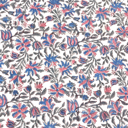 【50cm單位】白藍粉紅花印度手工塊印花布料棉質 第3張的照片