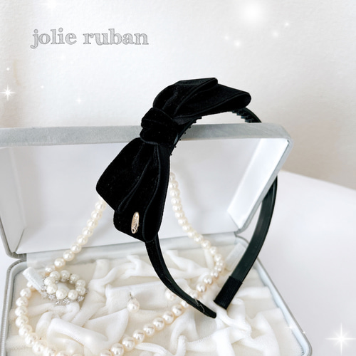 【fk_21】IRIS47   ベルベット　リボンカチューシャ　　ブラック IRIS47｜Charlotte headband カチューシャ リボン - H.O.V