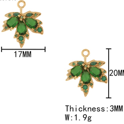 高品質★K18GP★ジルコニア★紅葉のチャーム（緑）★パーツ/②個入 4枚目の画像