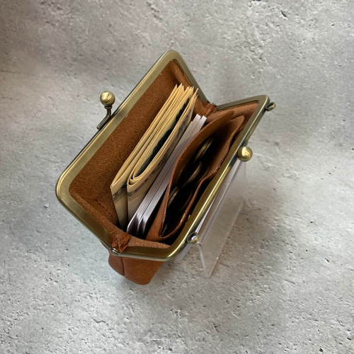 がま口財布ポシェット(ストラップ付き) イタリアンレザー