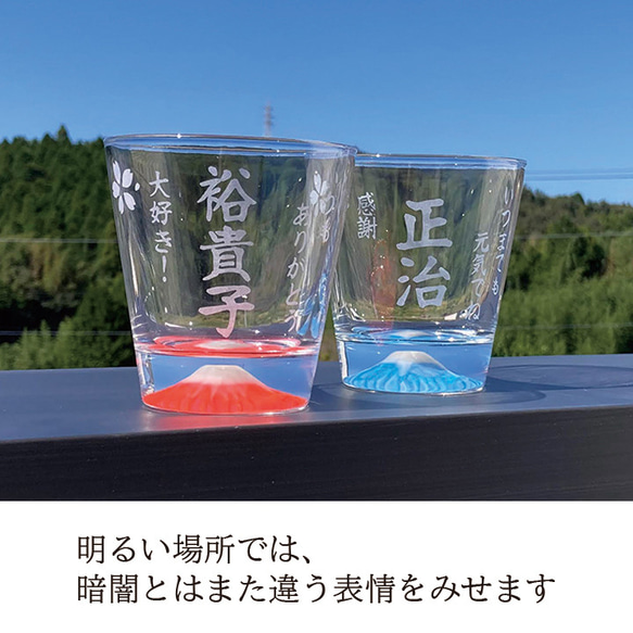 【送料無料 名入れ グラス】名入れ 光るグラス 富士山　感謝　メッセージ　300ml 木箱入り（和） 結婚祝いsb226 8枚目の画像