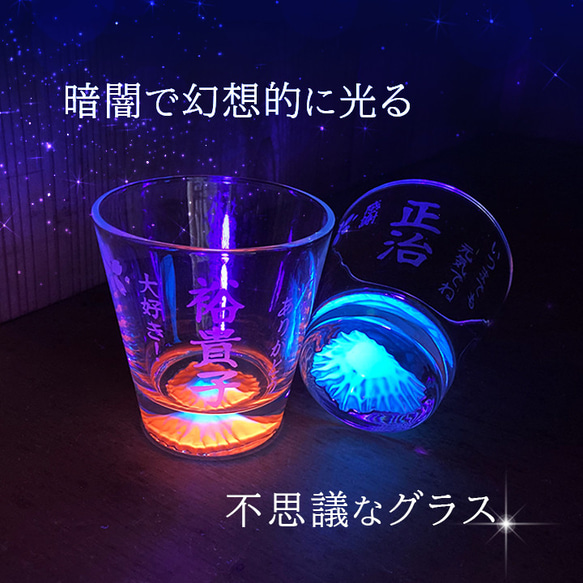 【送料無料 名入れ グラス】名入れ 光るグラス 富士山　感謝　メッセージ　300ml 木箱入り（和） 結婚祝いsb226 2枚目の画像