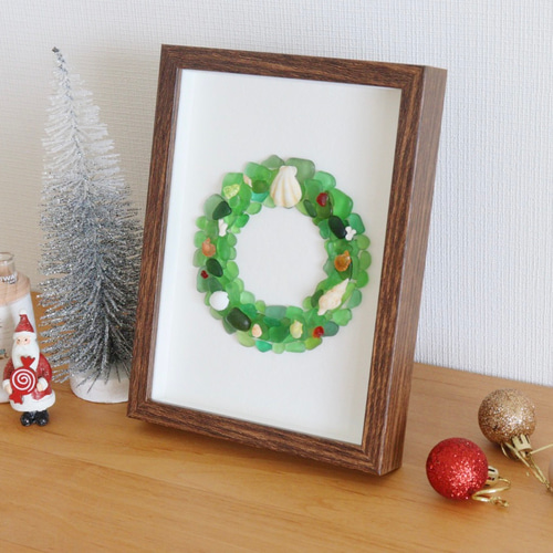 リース｜シーグラスアート｜クリスマスリース｜クリスマス