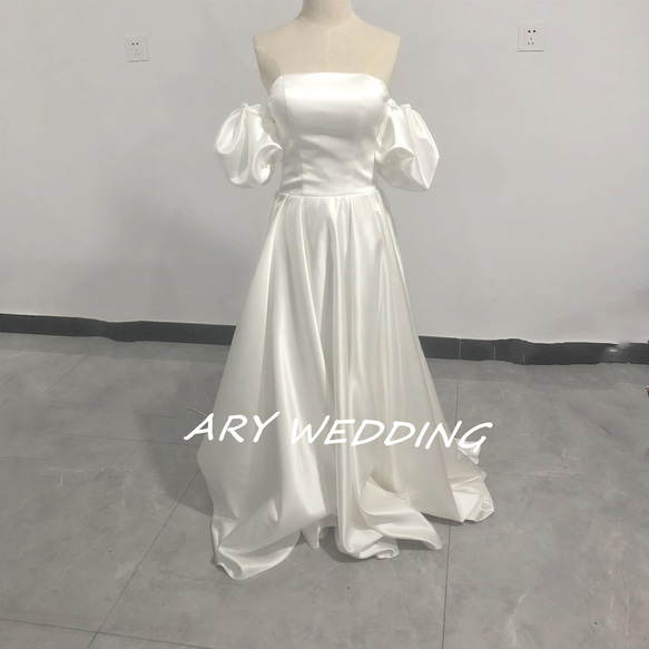 フランス風 パフスリーブ ウエディングドレス 前撮り オフホワイト  