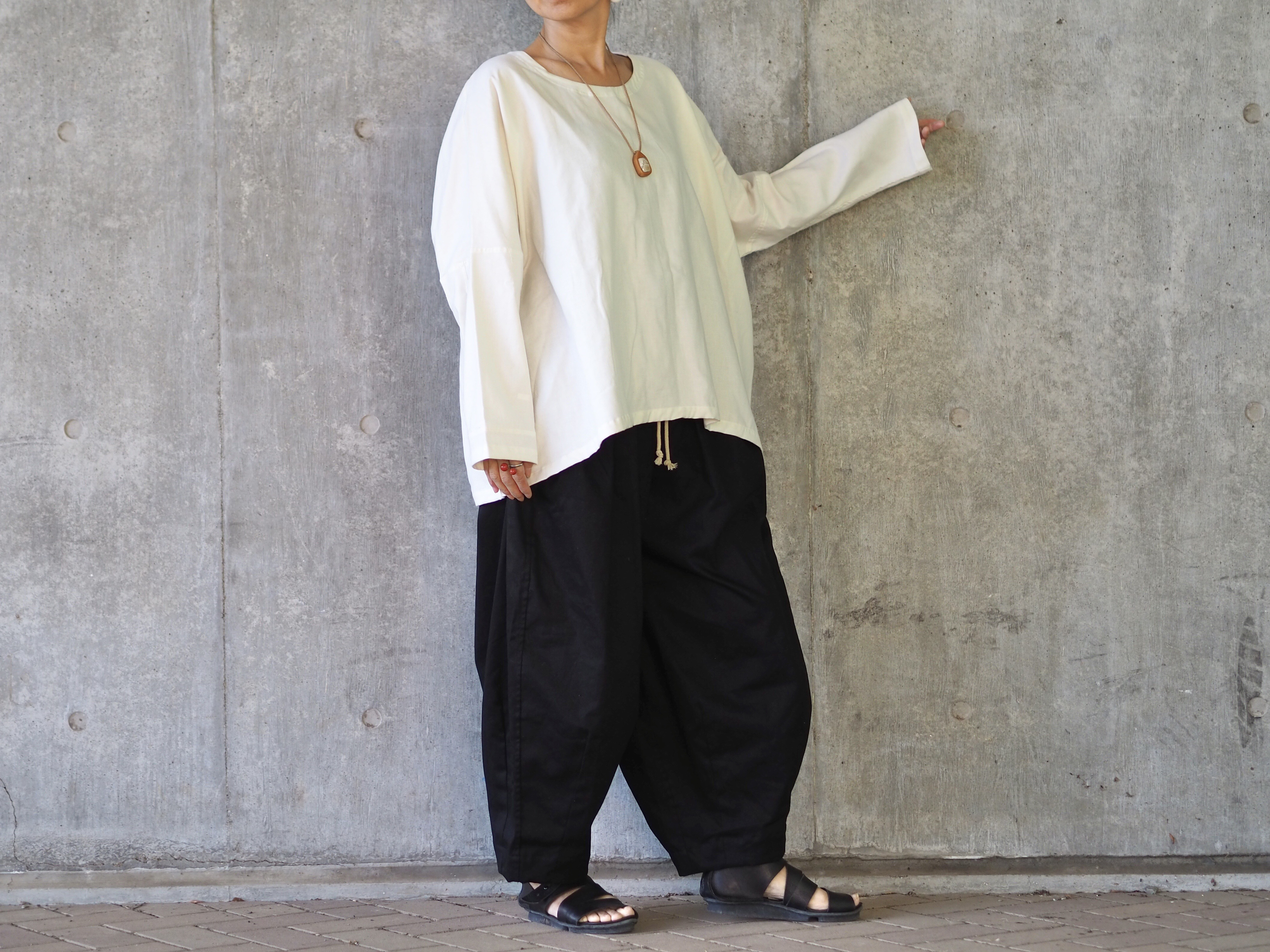 ふわっと起毛コットン、シンプル長袖トップス/ホワイト