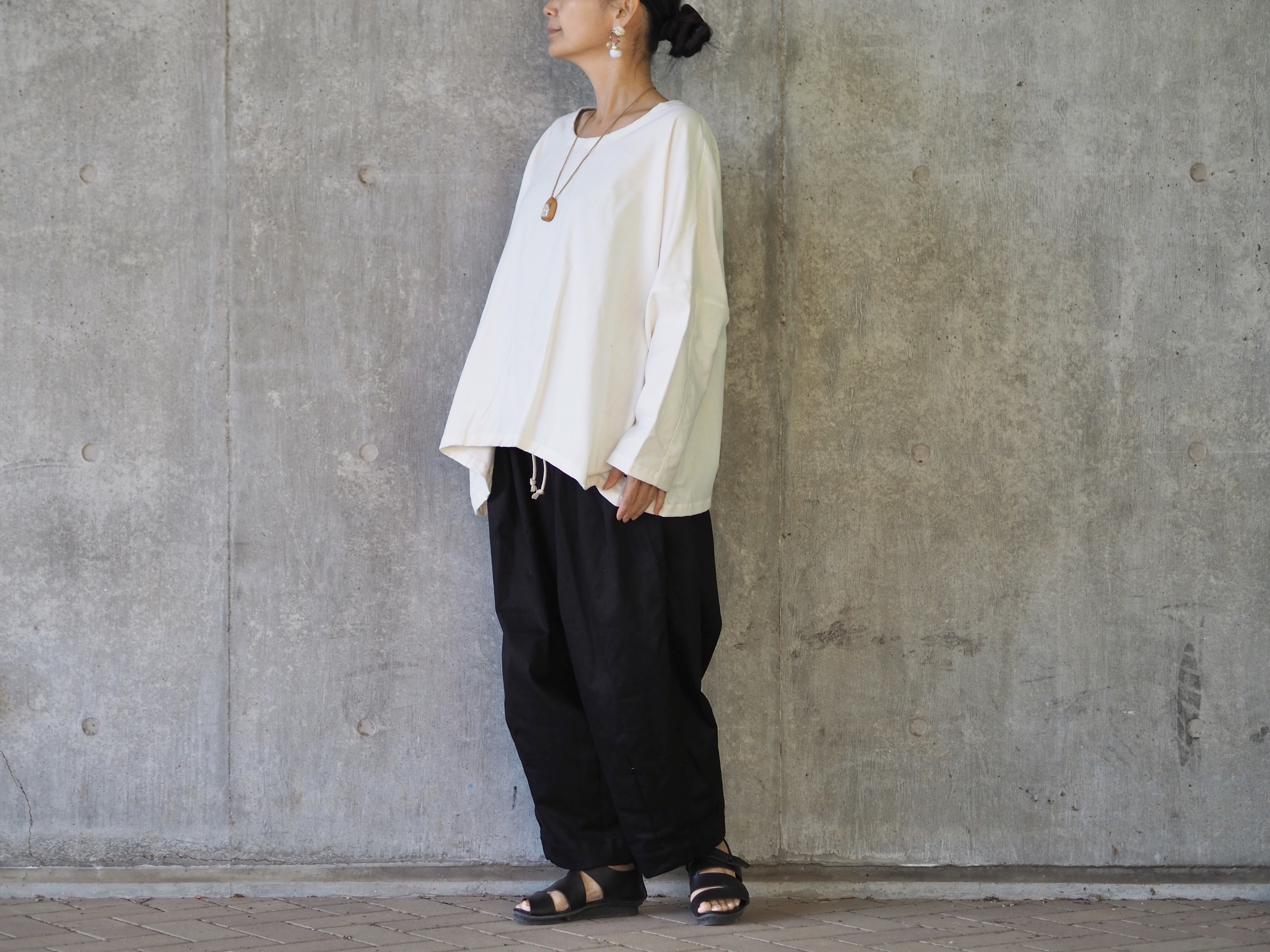 ふわっと起毛コットン、シンプル長袖トップス/ホワイト