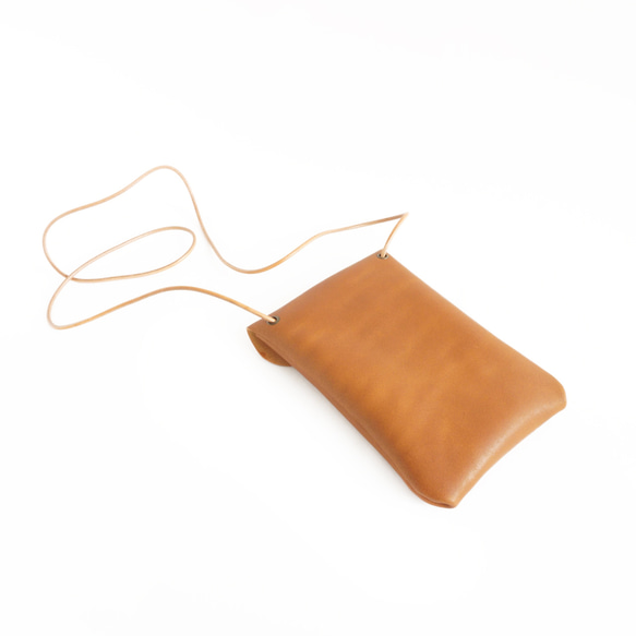 長財布とスマホが余裕で入るサコッシュ ショルダー斜め掛けタイプ 縦型 茶系  Phone Leather Pouch 9枚目の画像