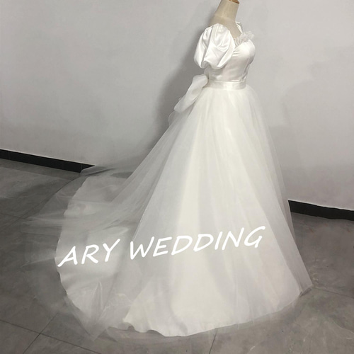 豪華！花嫁 ウエディングドレス 取り外し可能大きなリボン オーバー  