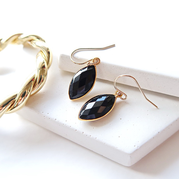 14KGF/ BLACK ONYX MARQUISE EARRINGS 4枚目の画像