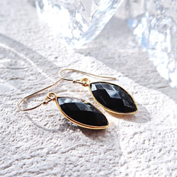 14KGF/ BLACK ONYX MARQUISE EARRINGS 1枚目の画像