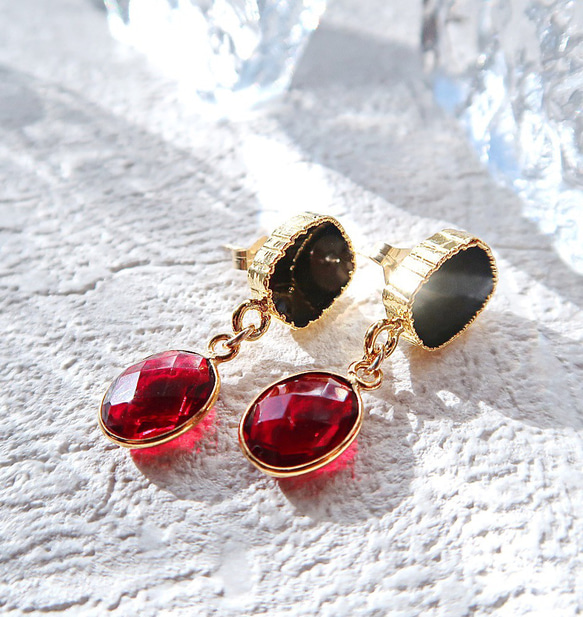 14KGF/ BLACK ONYX GARNET EARRINGS 9枚目の画像