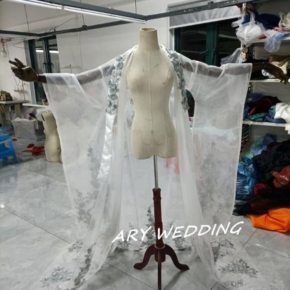 高品質！チュール打掛　着物　オーバードレス　レース羽織　ウエディングドレス　お色直し うす衣 花嫁和装 色打掛 XL ドレス