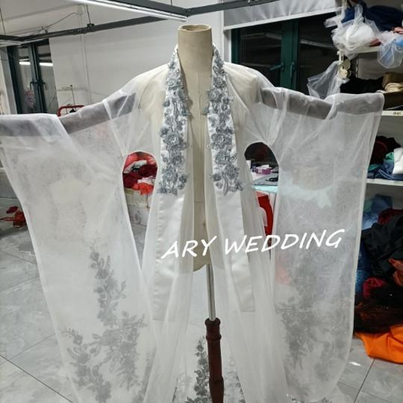 高品質！チュール打掛　着物　オーバードレス　レース羽織　ウエディングドレス　お色直し うす衣 花嫁和装 色打掛 XL ドレス