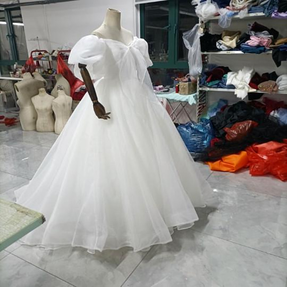夢幻禮服 露肩婚紗 高品質透明紗 公主線 泡泡袖 婚紗照拍攝 第6張的照片