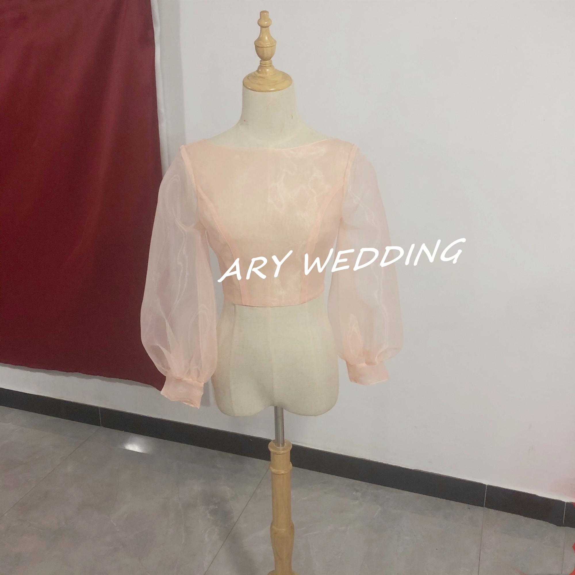 フランス風 ウエディングドレス 薄ピンク パフスリーブ ボレロ 花嫁/ブライズメイド/結婚式/披露宴