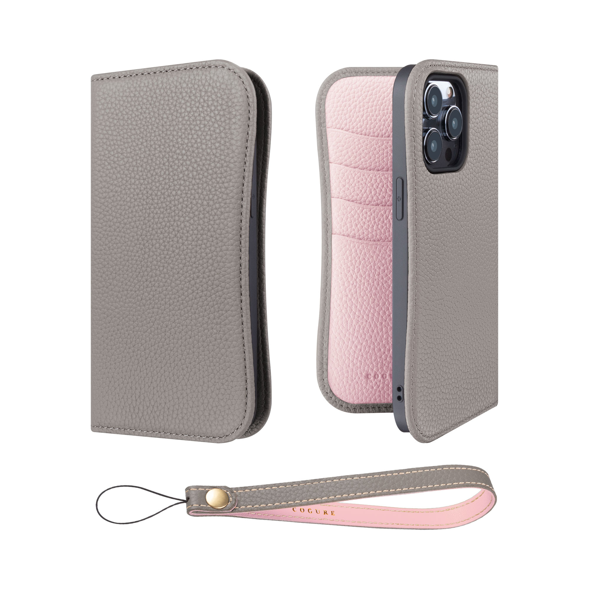 iPhone15ProMax 本革ダイアリーケース（手帳型） ストラップセット 10色<COPB>