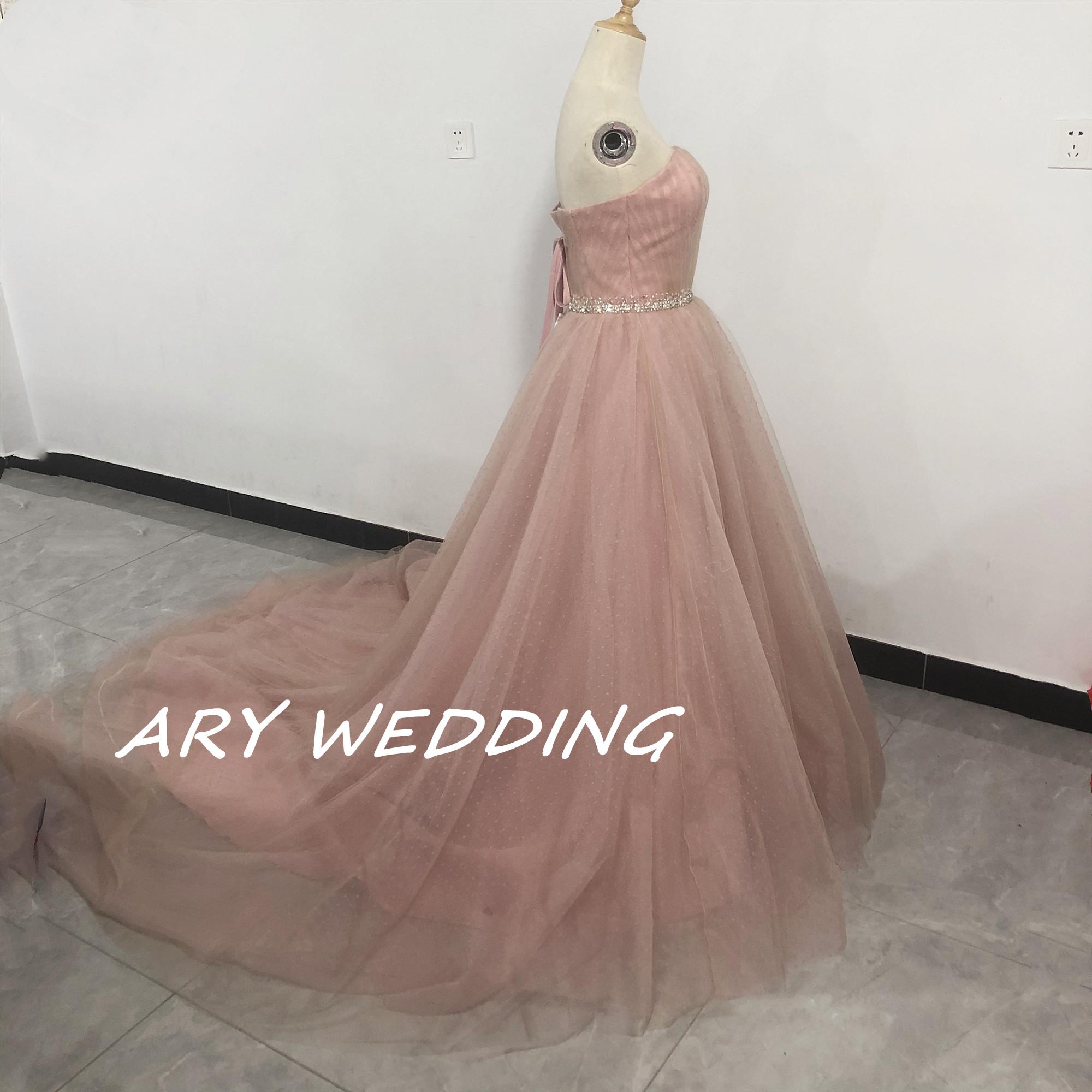 高品質！薄ピンク カラードレス ベアトップ キラキラグリッターチュール 憧れのドレス 披露宴/挙式