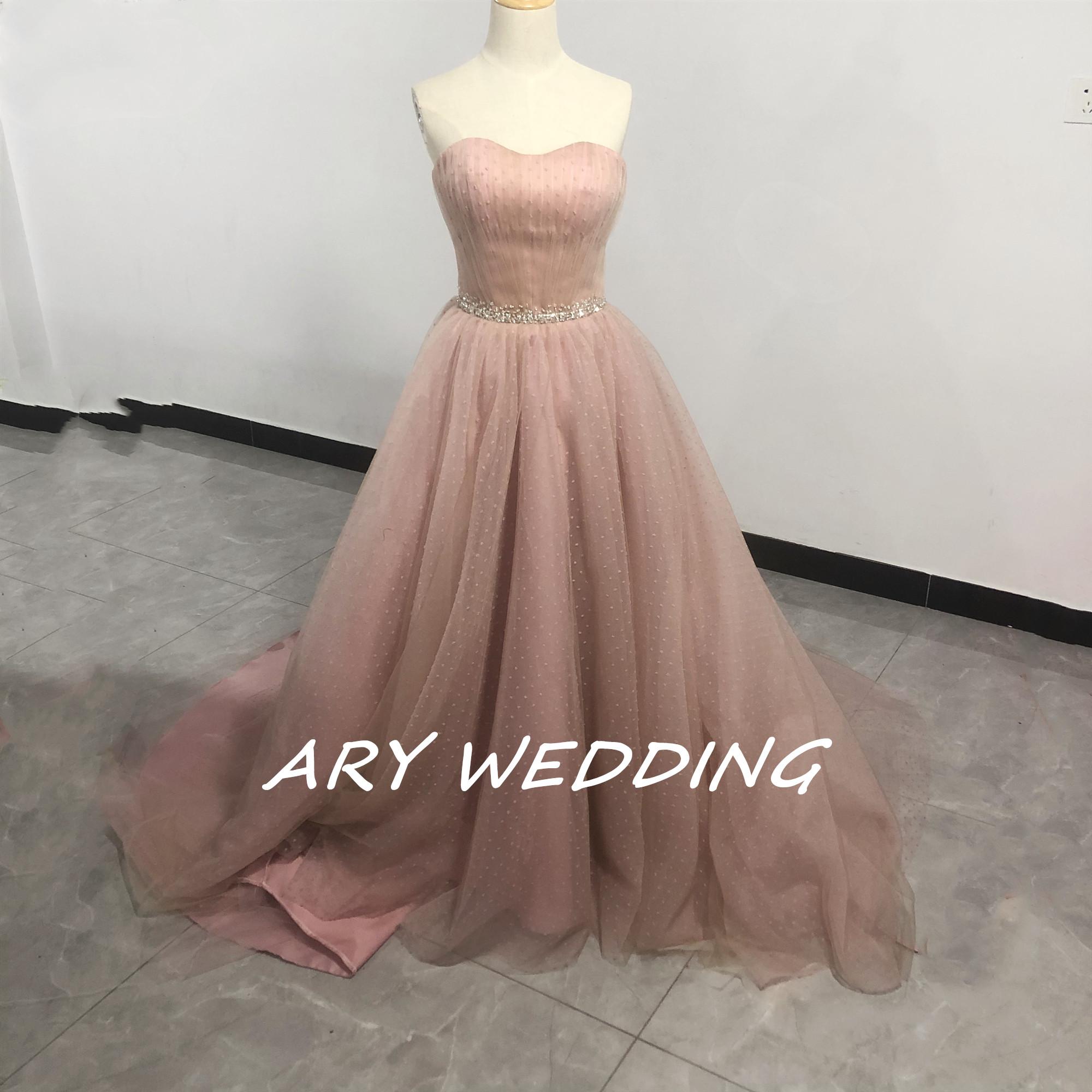 高品質！薄ピンク カラードレス ベアトップ キラキラグリッターチュール 憧れのドレス 披露宴/挙式
