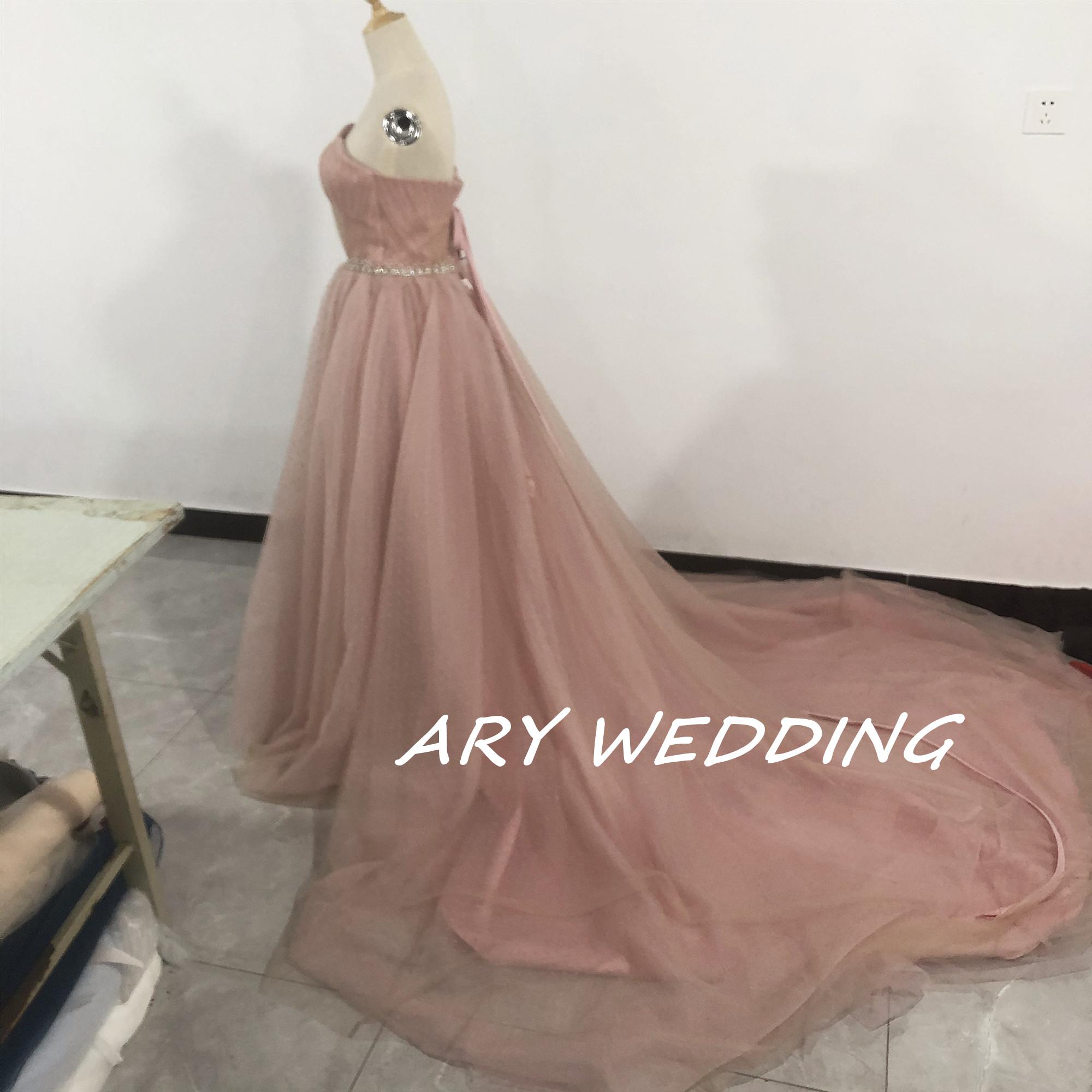 高品質！薄ピンク カラードレス ベアトップ キラキラグリッターチュール 憧れのドレス 披露宴/挙式