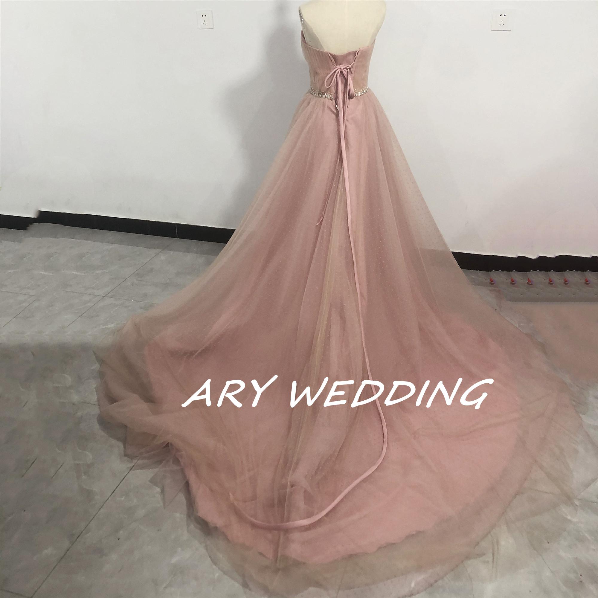 高品質！薄ピンク カラードレス ベアトップ キラキラグリッターチュール 憧れのドレス 披露宴/挙式