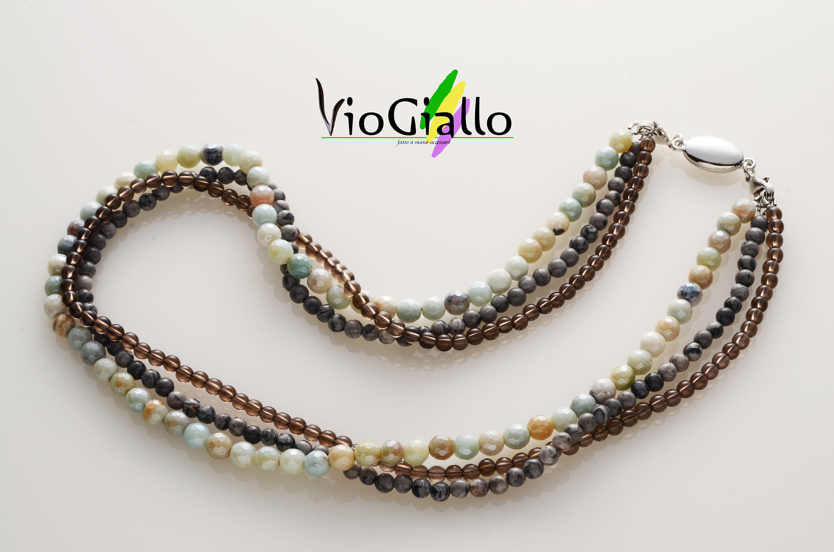 ３wayデタッチャブル・ミックスアマゾナイトのくすみカラー３連ネックレス