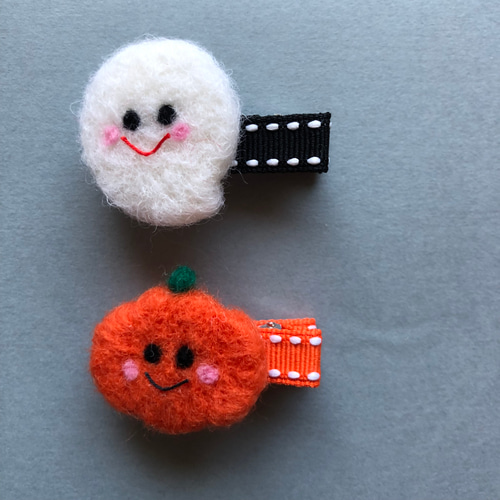 ベビーヘアクリップハンドメイドヘアピンヘアゴムハロウィンおばけかぼちゃ