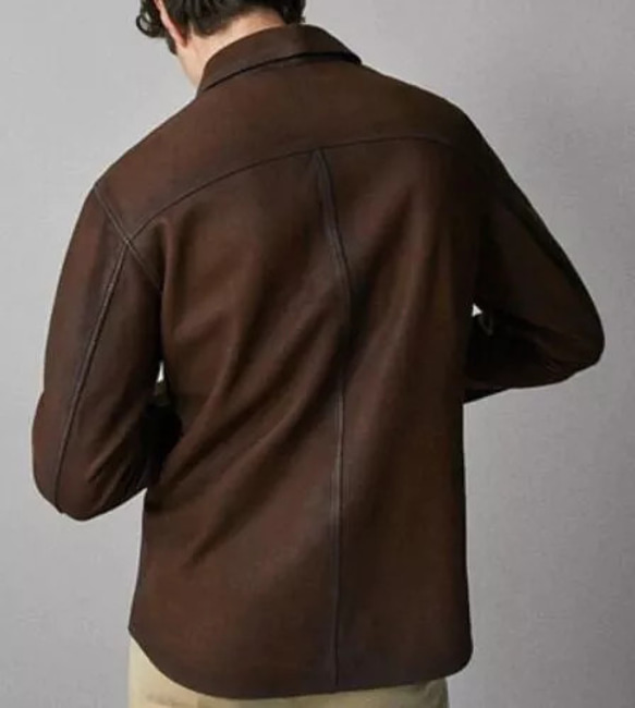 牛革・高グレインバフ仕上げの牛革シャツ Buffed Cow Leather Shirt 4枚目の画像