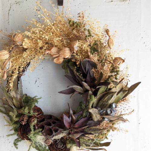 リューカデンドロ&ナズナ ドライフラワーリース リース fu.wa.ran