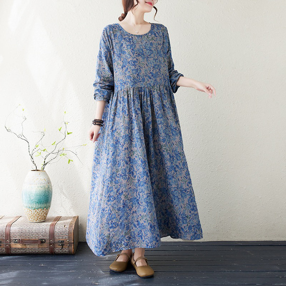 美品☆ 群言堂 登美 麻50綿50 ロングワンピース ワンピース | 石見銀山