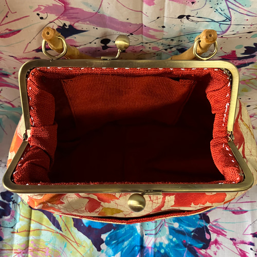 アンズルーム☆ハンドメイド☆竹持ち手☆着物 帯リメイク☆がま口